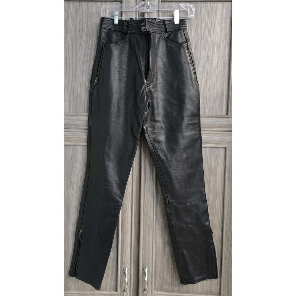 Easy Rider Womens 100% Leather Motorcycle Pants 5/6 Zipper Black